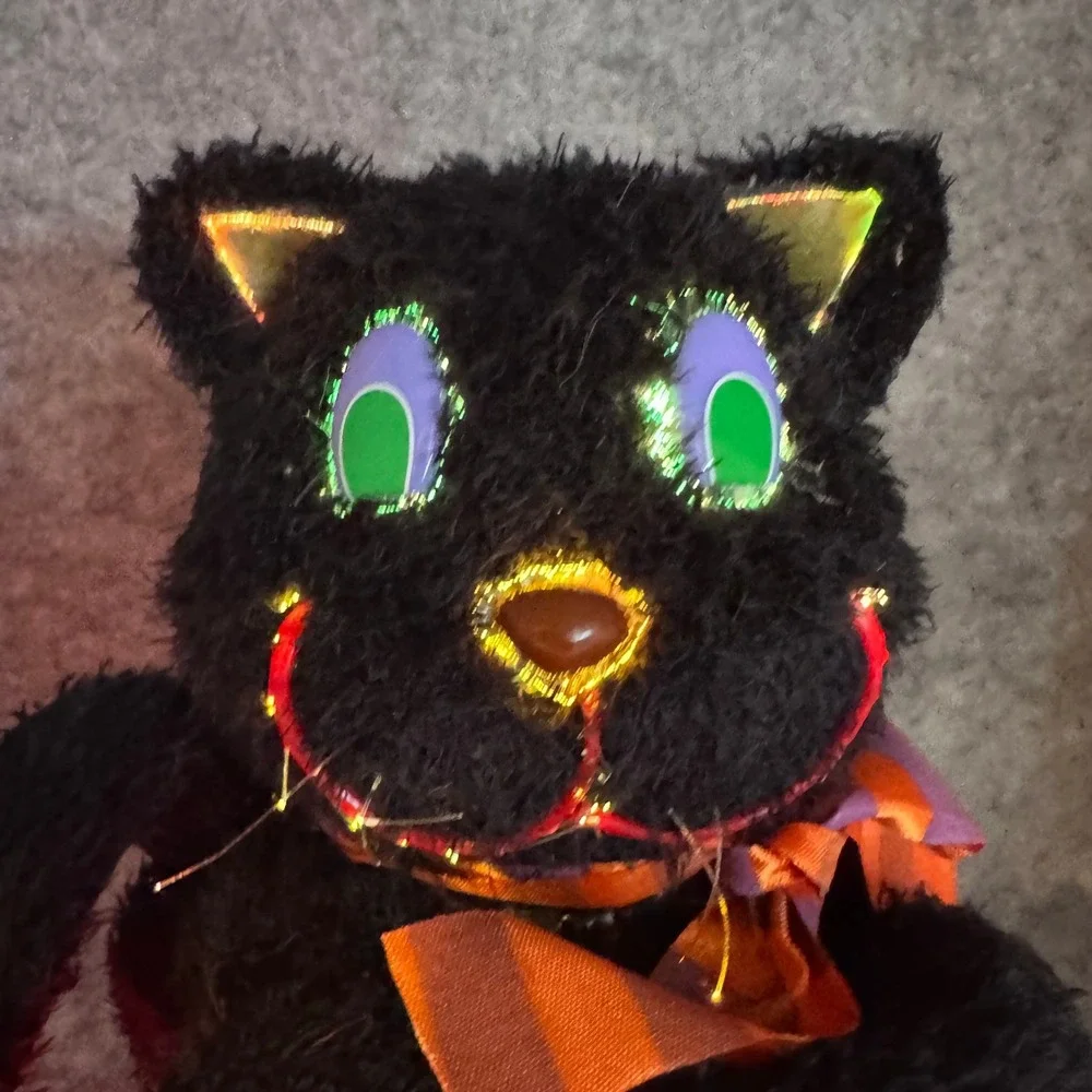 Vtg Gemmy Fiberoptic Halloween Black Cat Jack O Lantern Lamp Decor 2004 Pumpkin